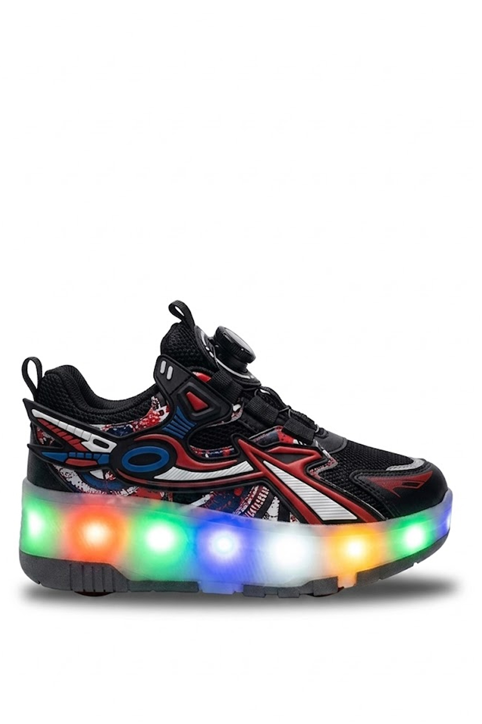 Elit Erkek Çocuk RGB LED Işıklı Çıkarılabilir Tekerlekli PATEN Ayakkabı Siyah - Gri