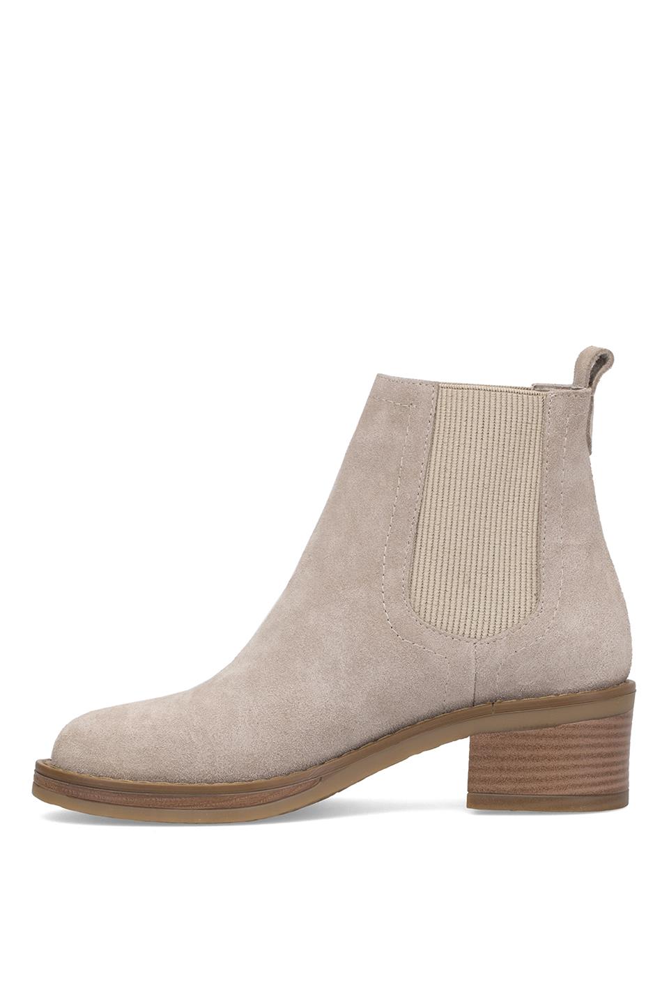 Elit Evelindra Kadın Hakiki Süet Deri Chelsea Bot Bej