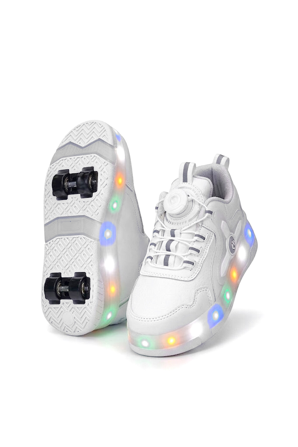 Elit EYL034 Erkek Çocuk RGB LED Işıklı Çıkarılabilir Tekerlekli PATEN Ayakkabı Beyaz