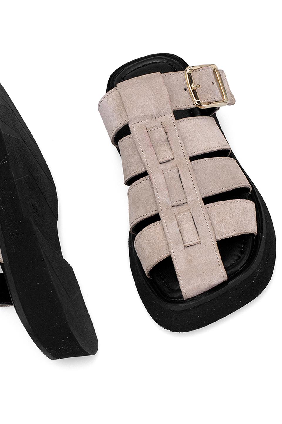 Elit Florencia Kadın Hakiki Süet Deri Ortopedik Düz Terlik Gri