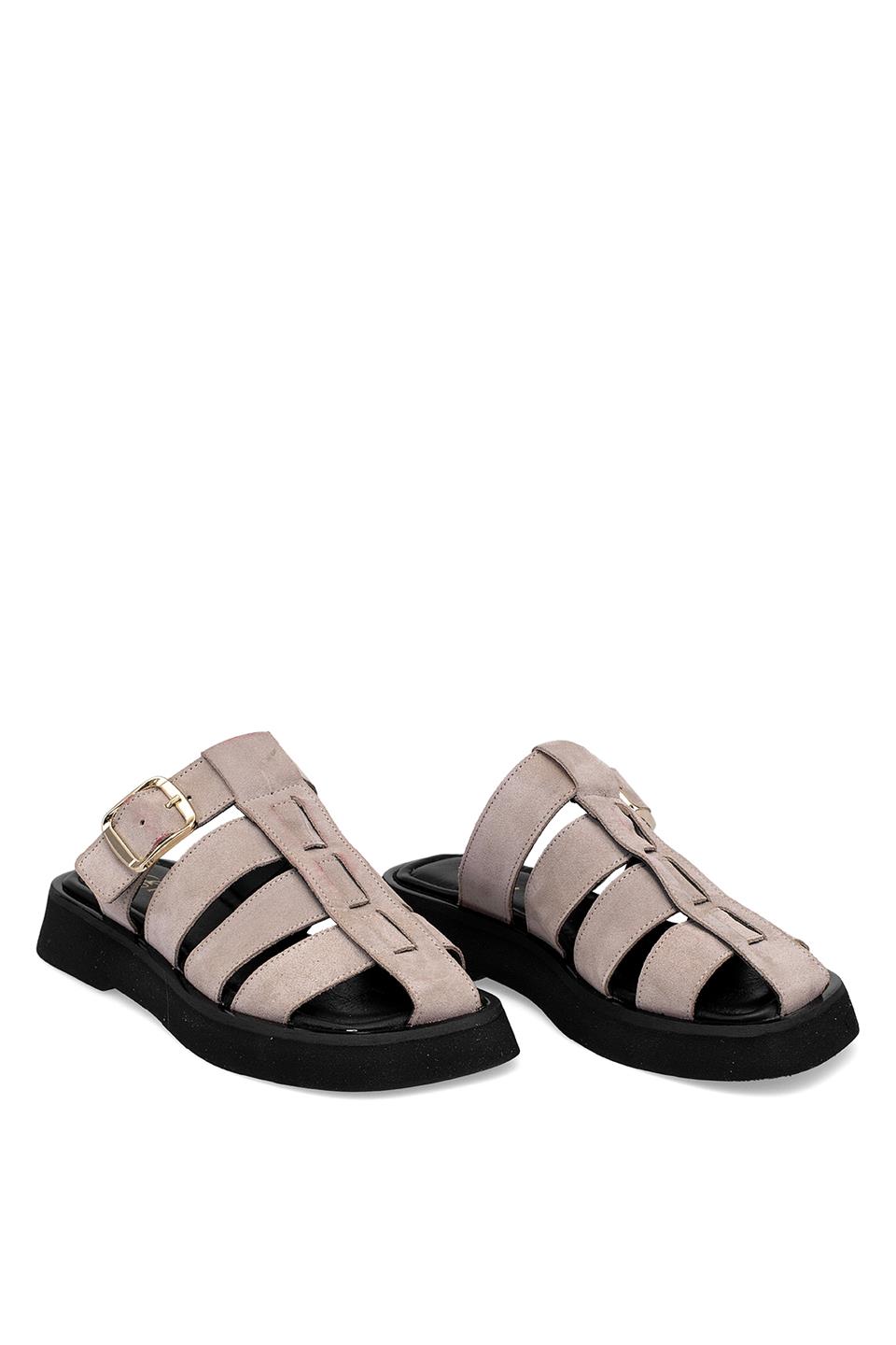 Elit Florencia Kadın Hakiki Süet Deri Ortopedik Düz Terlik Gri