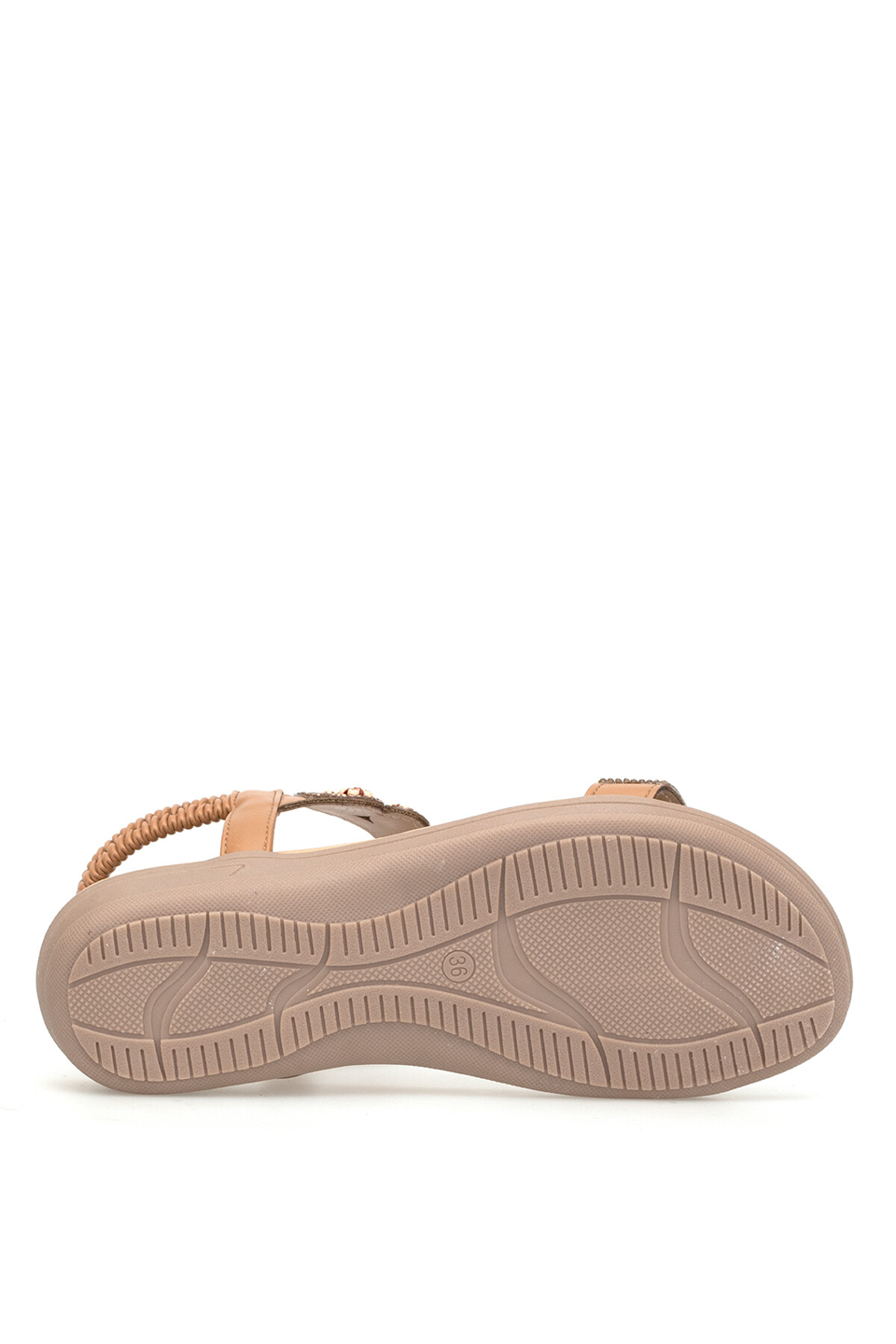 Elit HML4053 Kadın Taşlı Düz Sandalet Camel
