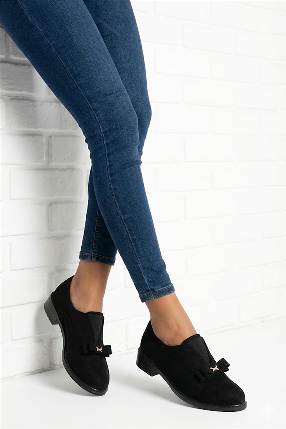 Elit Ivana Kadın Hakiki Süet Deri Casual Ayakkabı Siyah