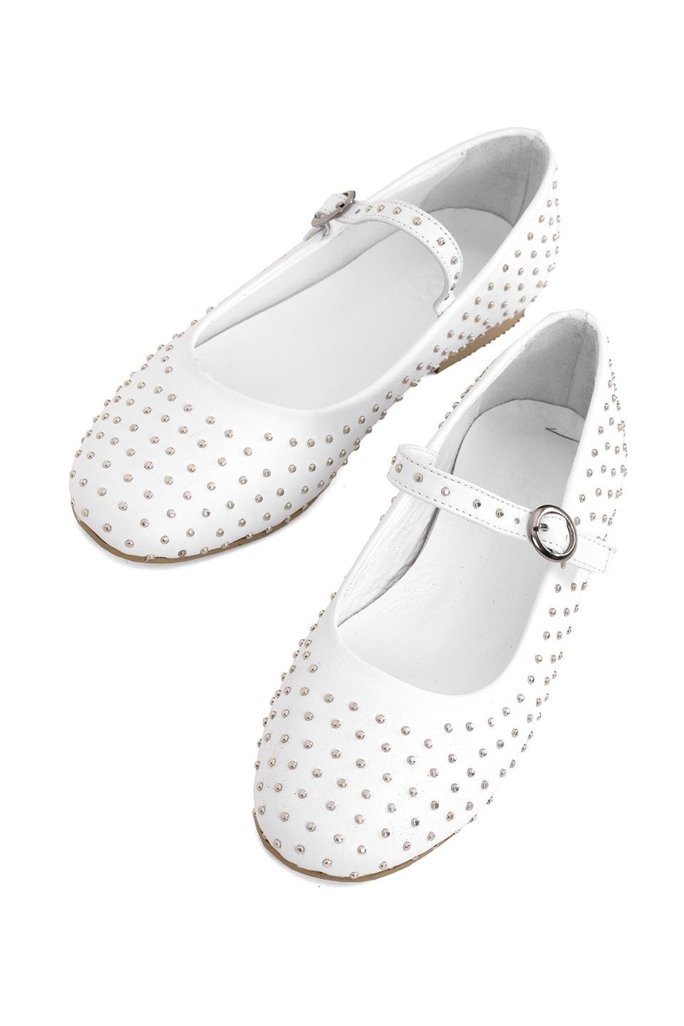 Elit Jada Kadın Hakiki Deri Troklu Babet Beyaz