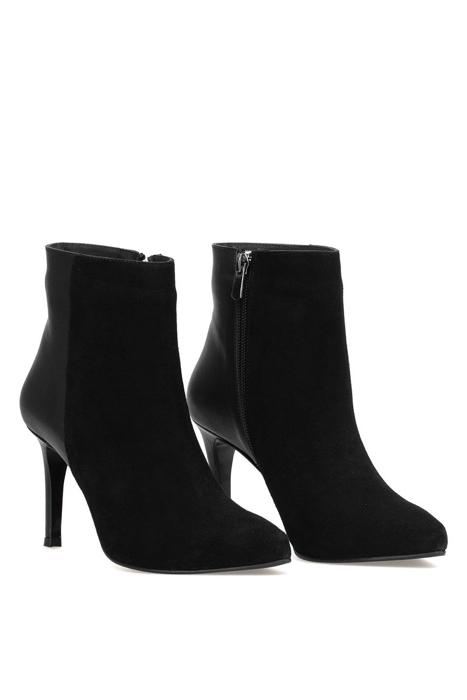 Elit Jasmina Kadın Hakiki Rugan Deri Klasik Topuklu Bot Siyah