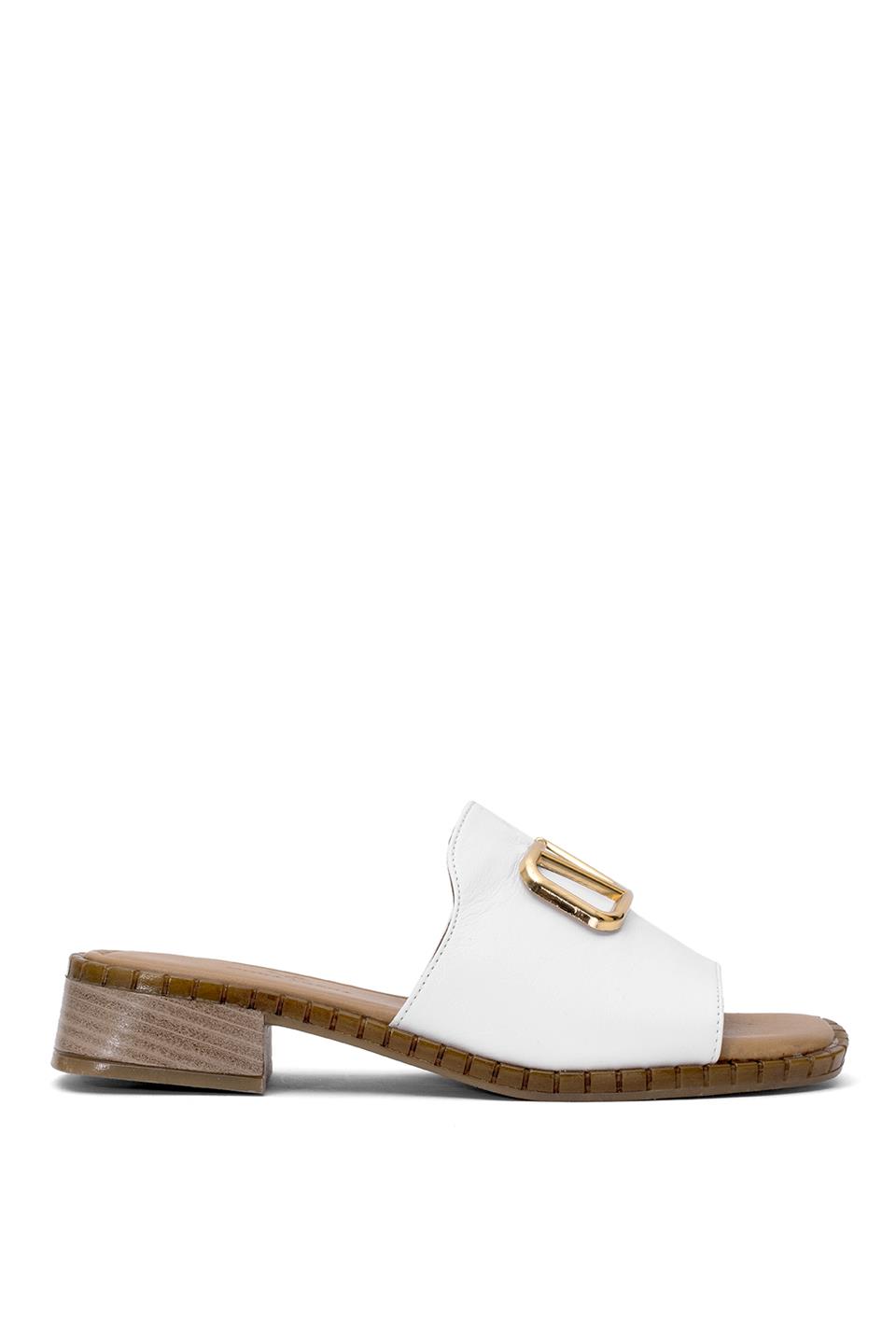 Elit Kira Kadın Hakiki Deri Düz Terlik Beyaz