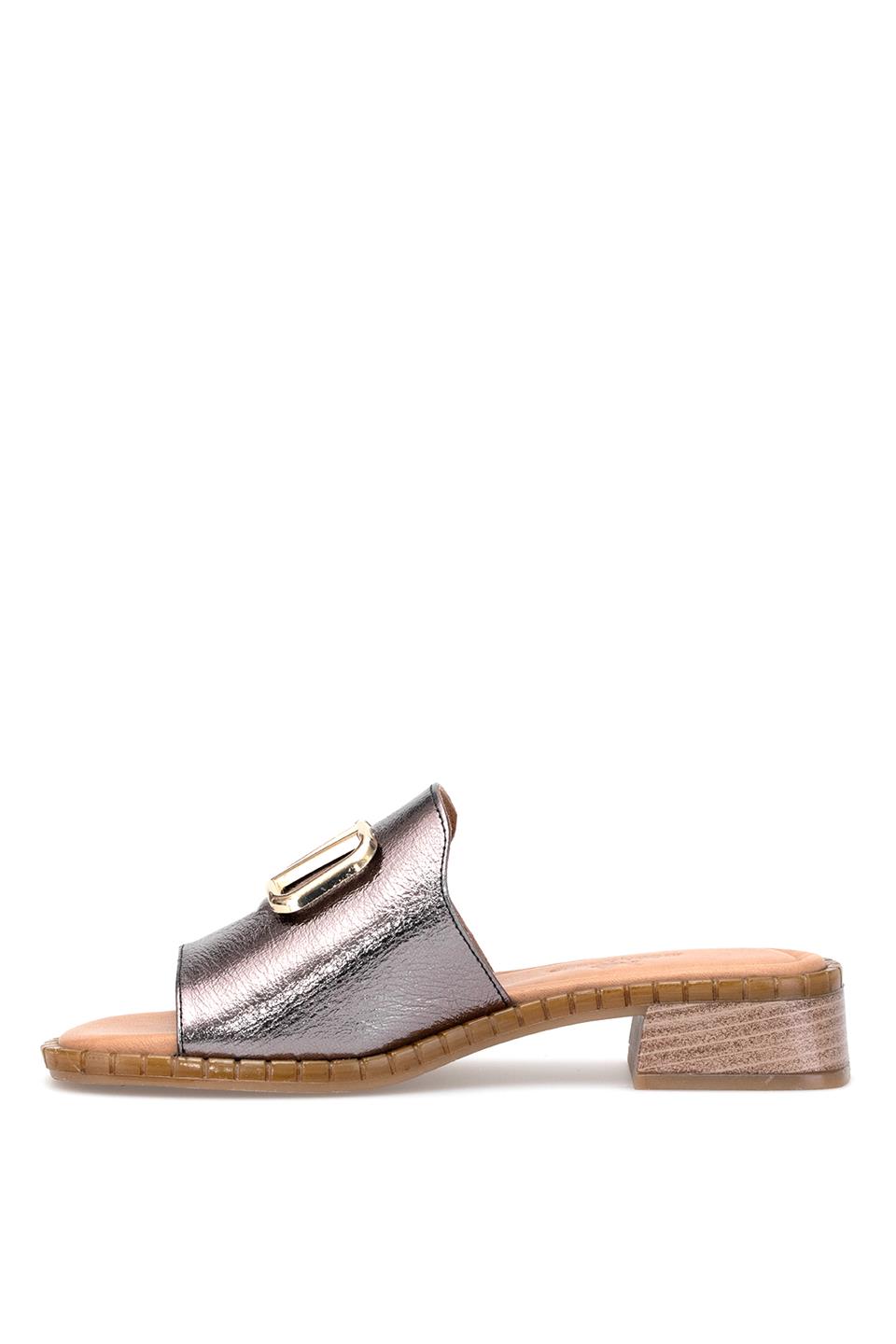 Elit Kira Kadın Hakiki Deri Düz Terlik Platin