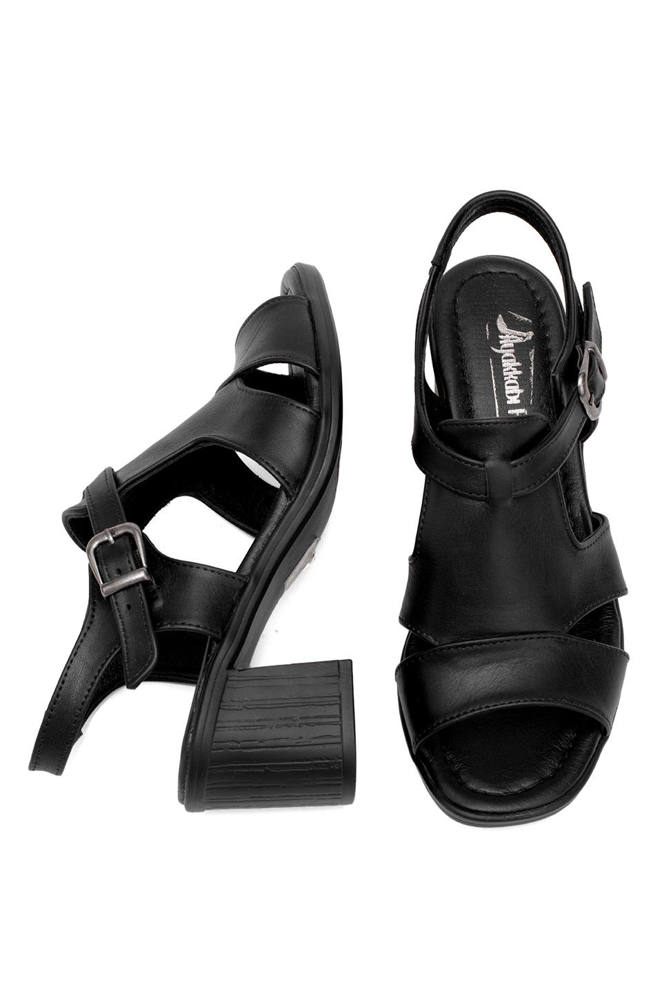 Elit Koc22-02 Kadın Hakiki Deri Topuklu Sandalet Siyah