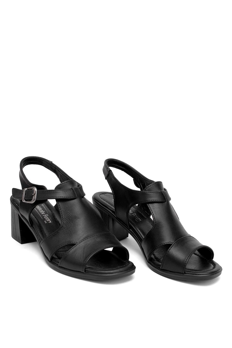 Elit Koc22-02 Kadın Hakiki Deri Topuklu Sandalet Siyah