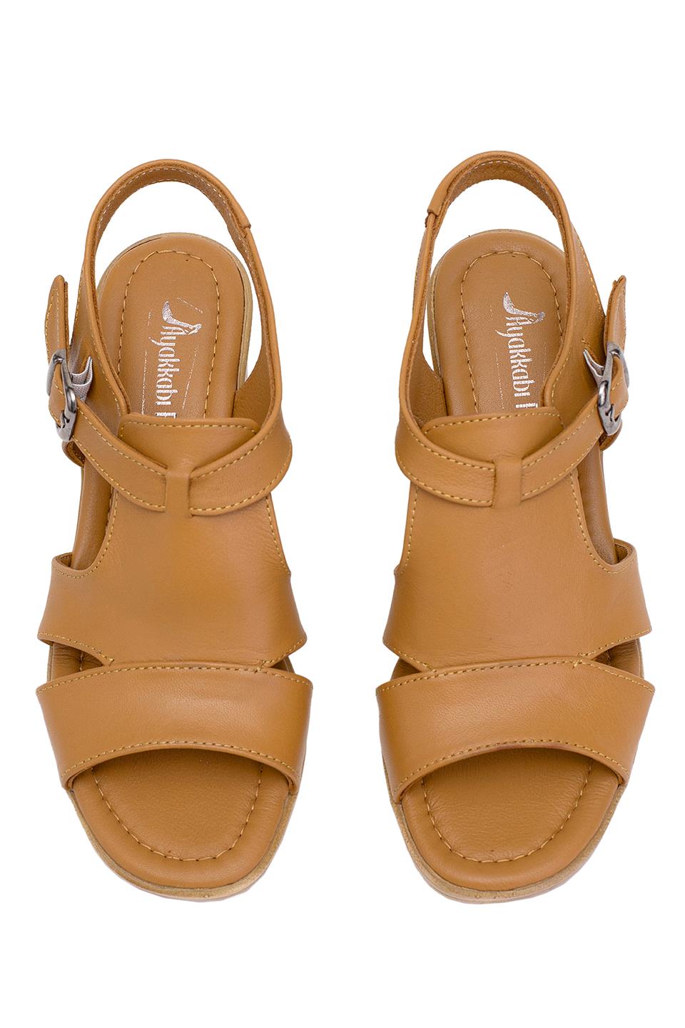 Elit Koc22-02 Kadın Hakiki Deri Topuklu Sandalet Taba