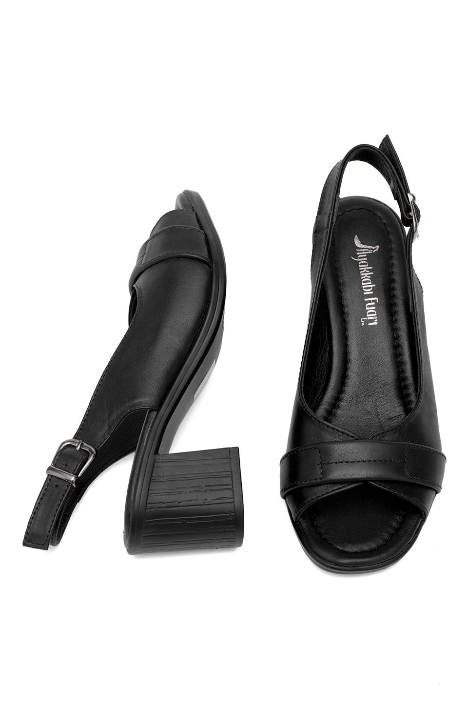 Elit Koc22-18 Kadın Hakiki Deri Topuklu Sandalet Siyah