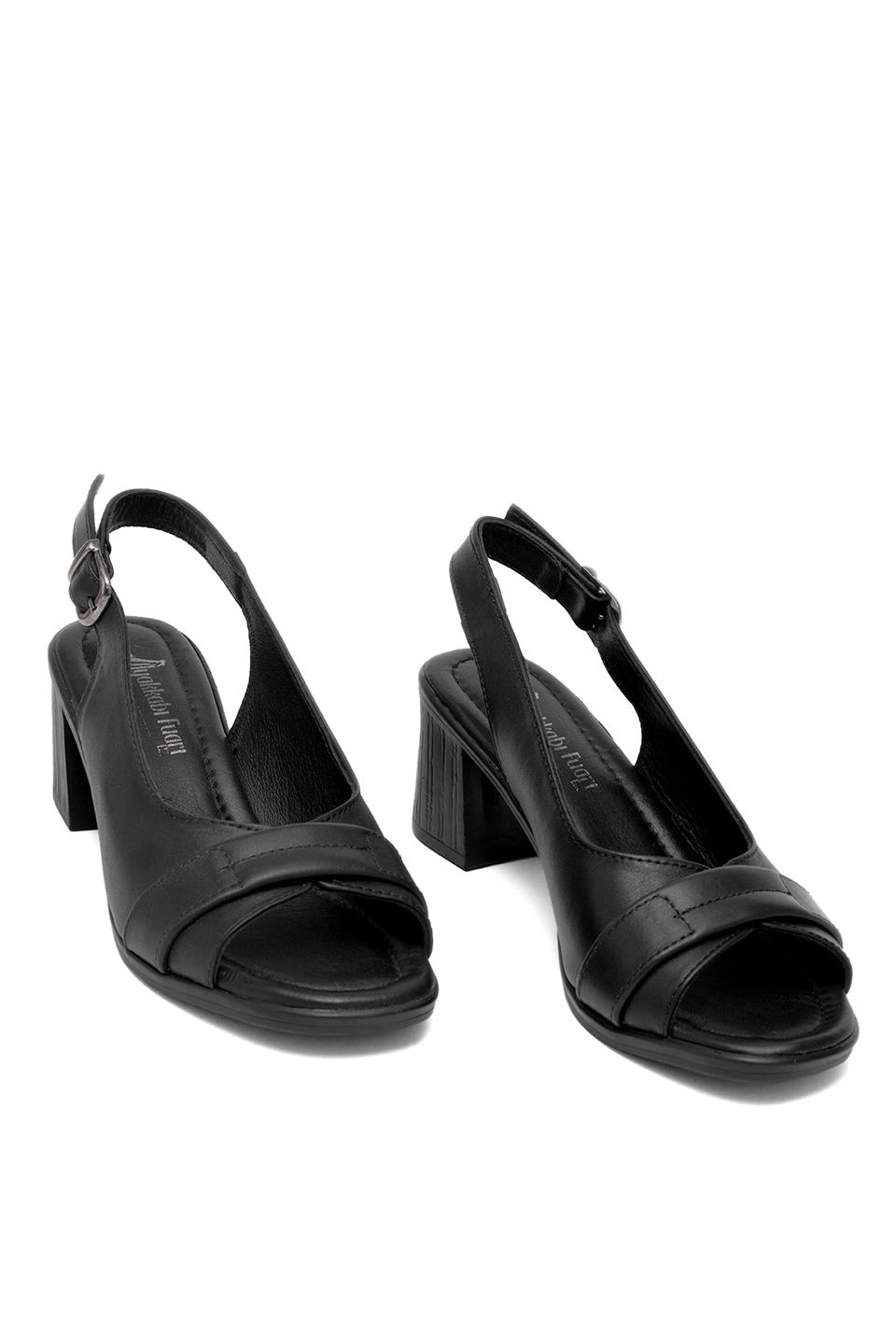 Elit Koc22-18 Kadın Hakiki Deri Topuklu Sandalet Siyah