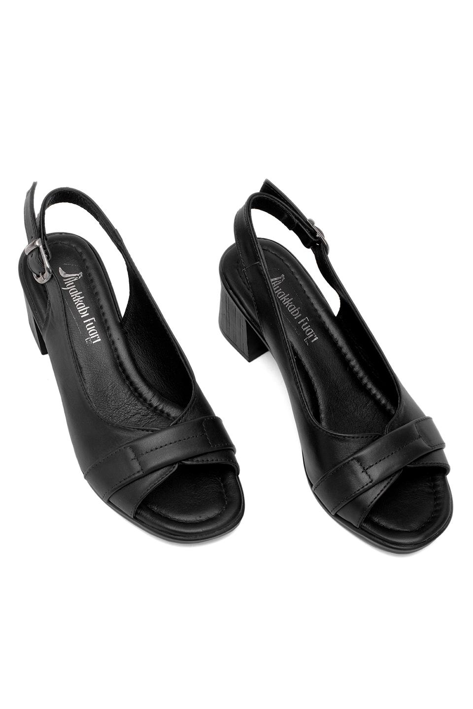 Elit Koc22-18 Kadın Hakiki Deri Topuklu Sandalet Siyah