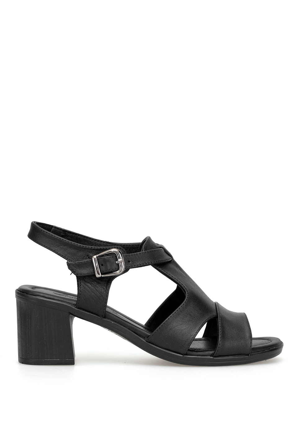 Elit KOC2202 Kadın Hakiki Deri Topuklu Sandalet Siyah