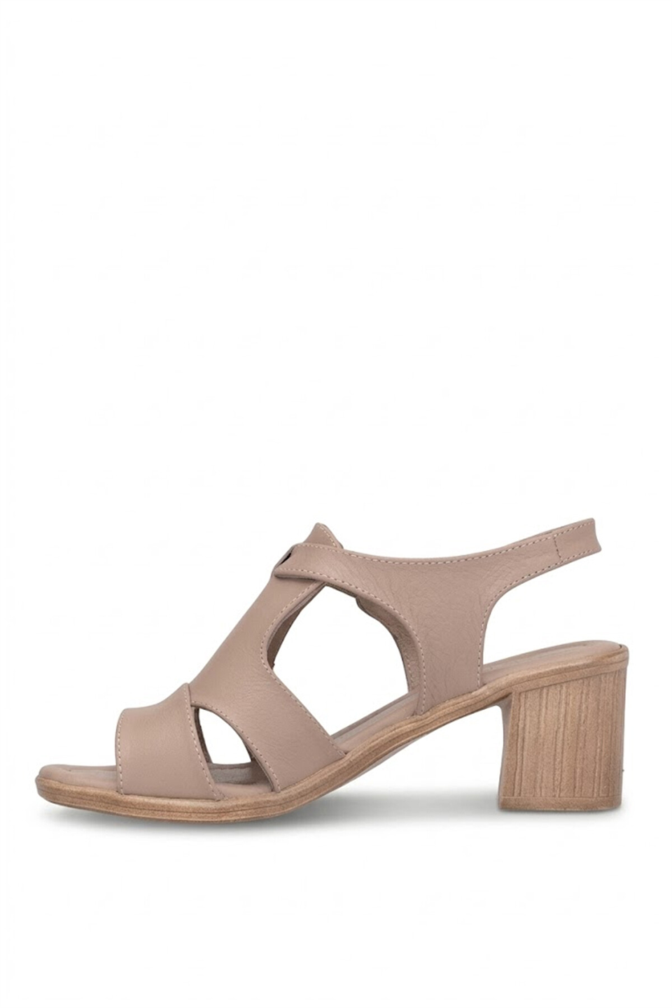 Elit KOC2202 Kadın Hakiki Deri Topuklu Sandalet Bej