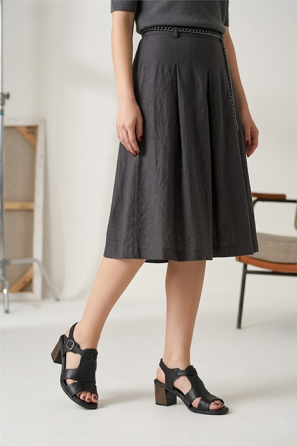 Elit KOC2202 Kadın Hakiki Deri Topuklu Sandalet Siyah