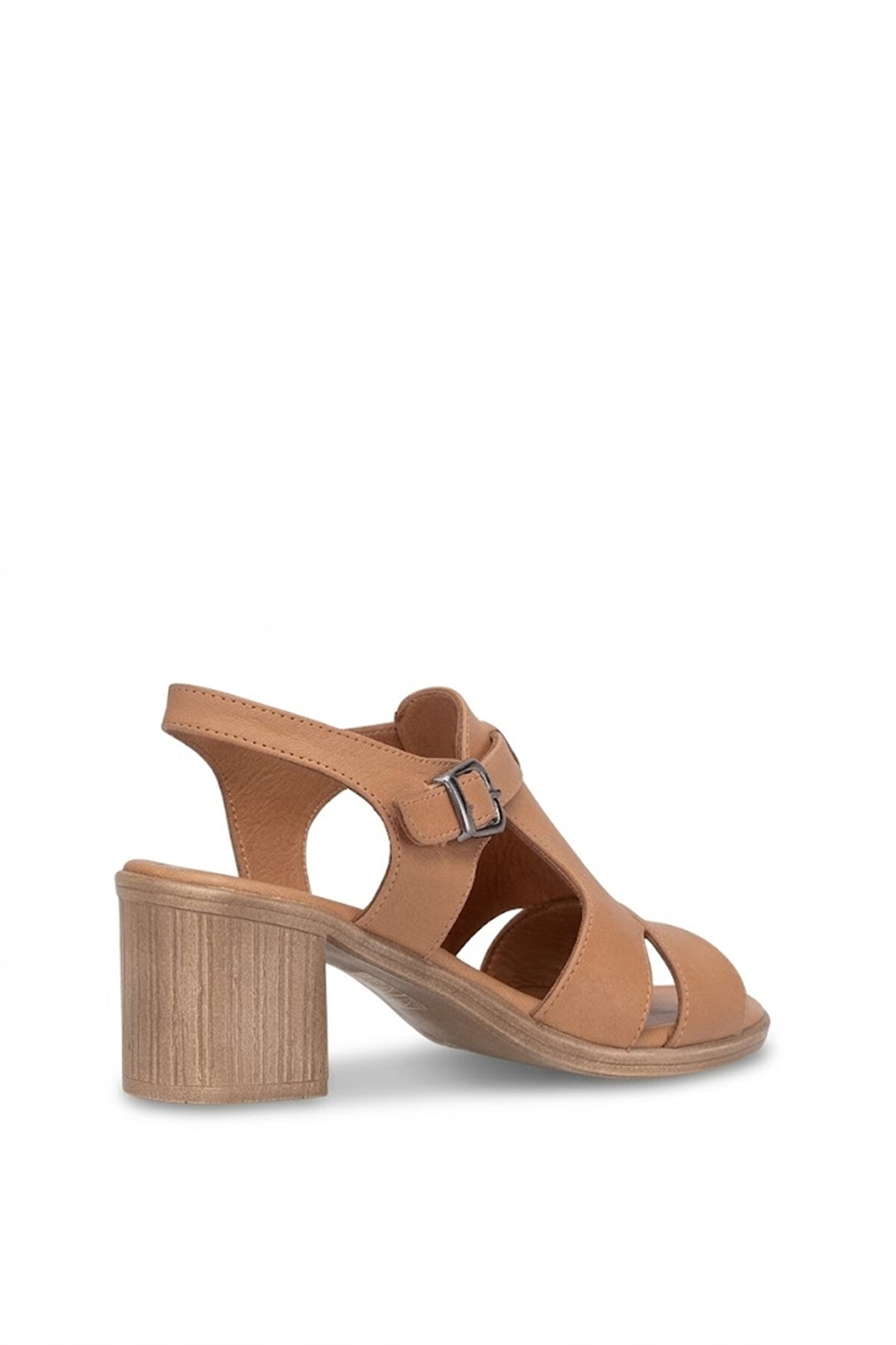 Elit KOC2202 Kadın Hakiki Deri Topuklu Sandalet Taba
