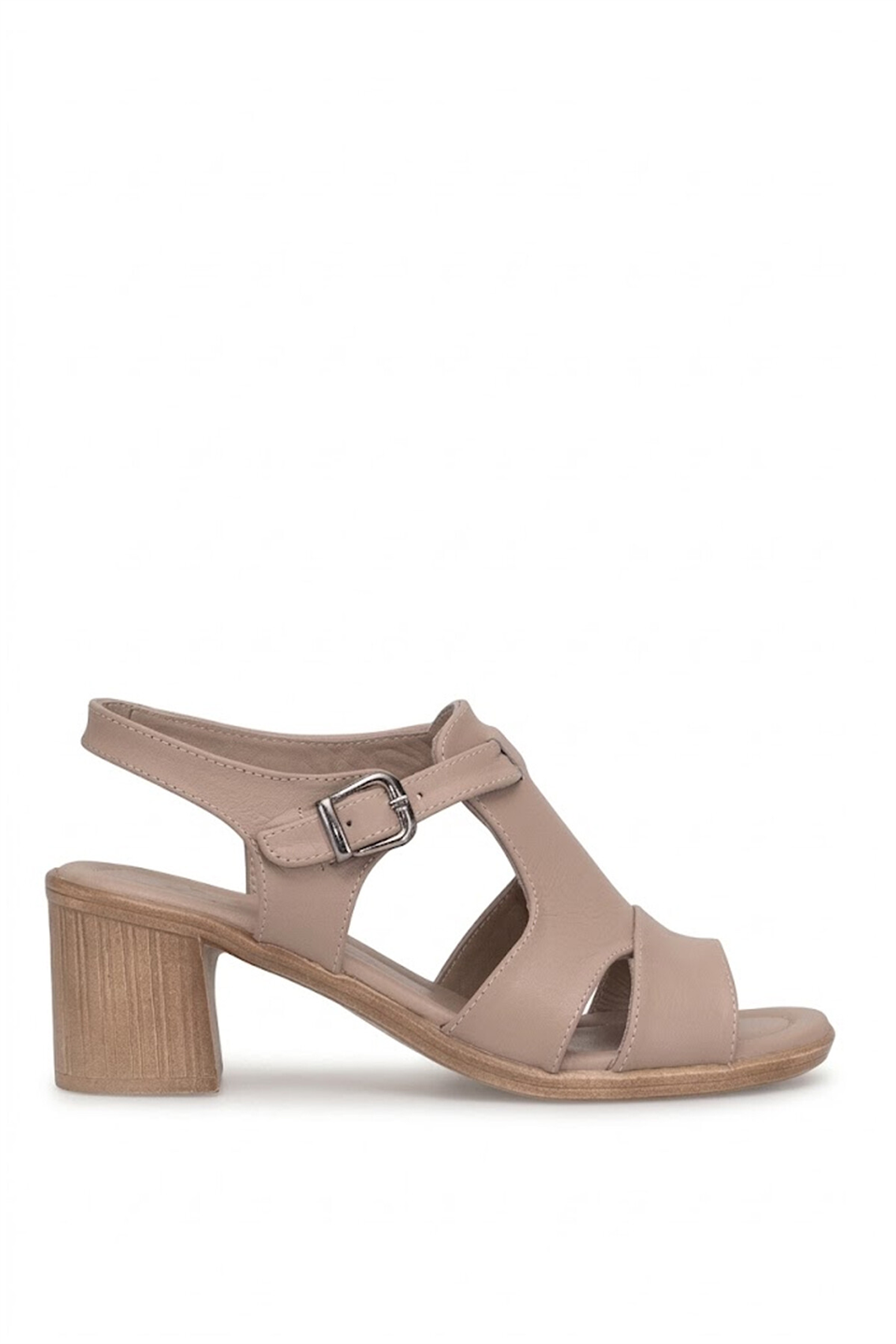 Elit KOC2202 Kadın Hakiki Deri Topuklu Sandalet Bej