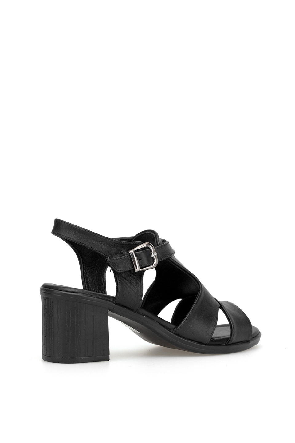 Elit KOC2202 Kadın Hakiki Deri Topuklu Sandalet Siyah