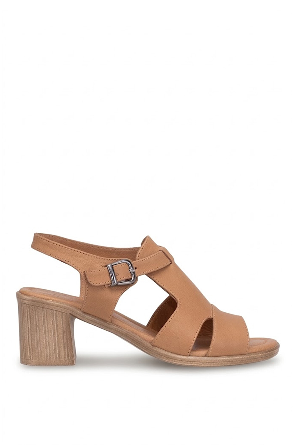 Elit KOC2202 Kadın Hakiki Deri Topuklu Sandalet Taba