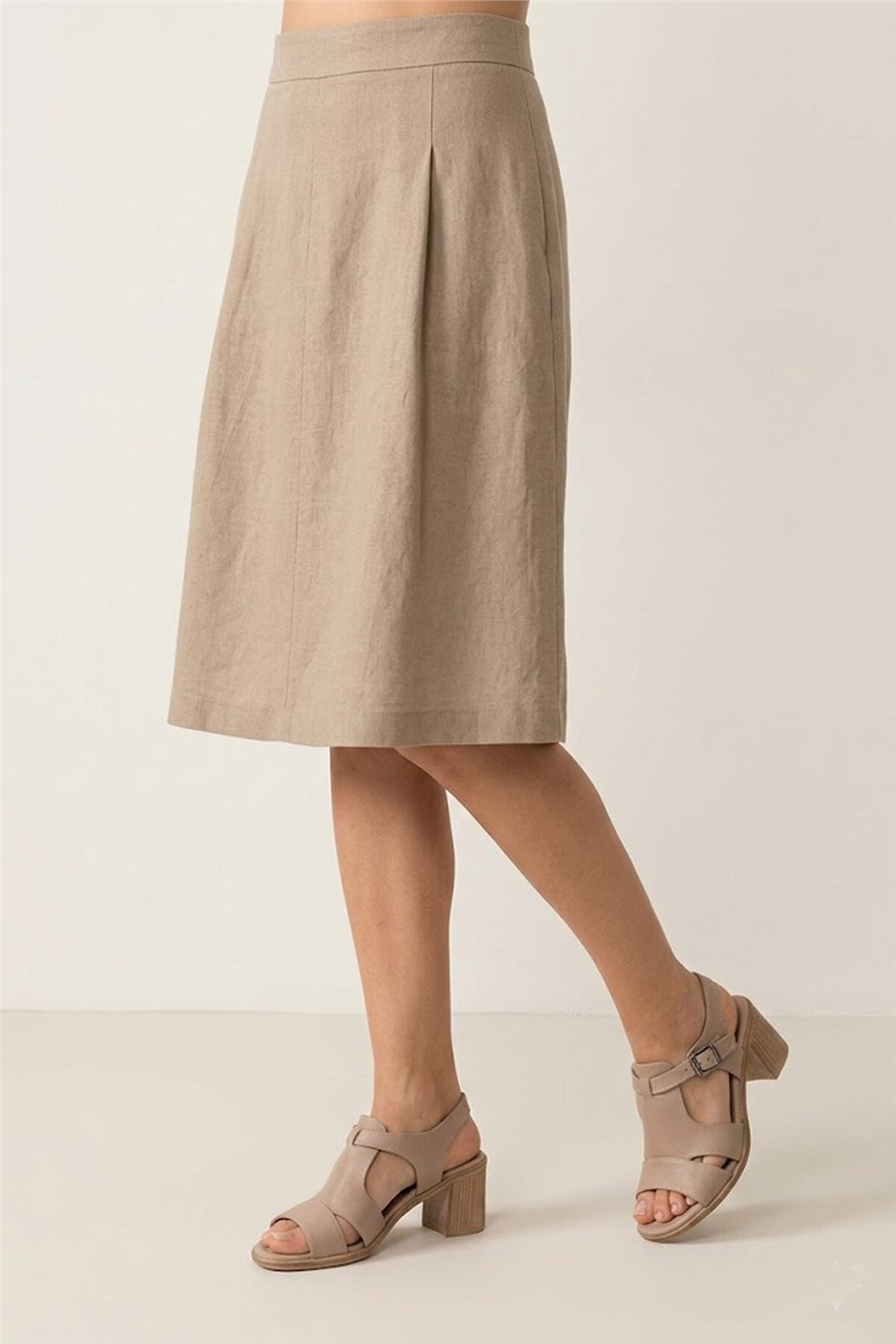 Elit KOC2202 Kadın Hakiki Deri Topuklu Sandalet Bej