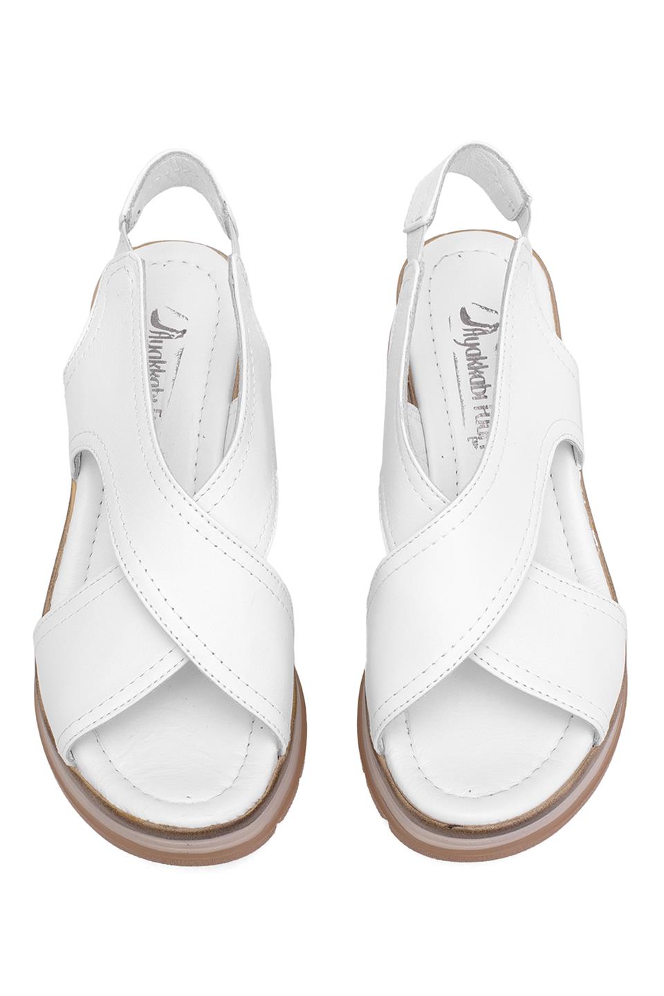 Elit Koc25-62 Kadın Hakiki Deri Dolgu Topuk Sandalet Beyaz