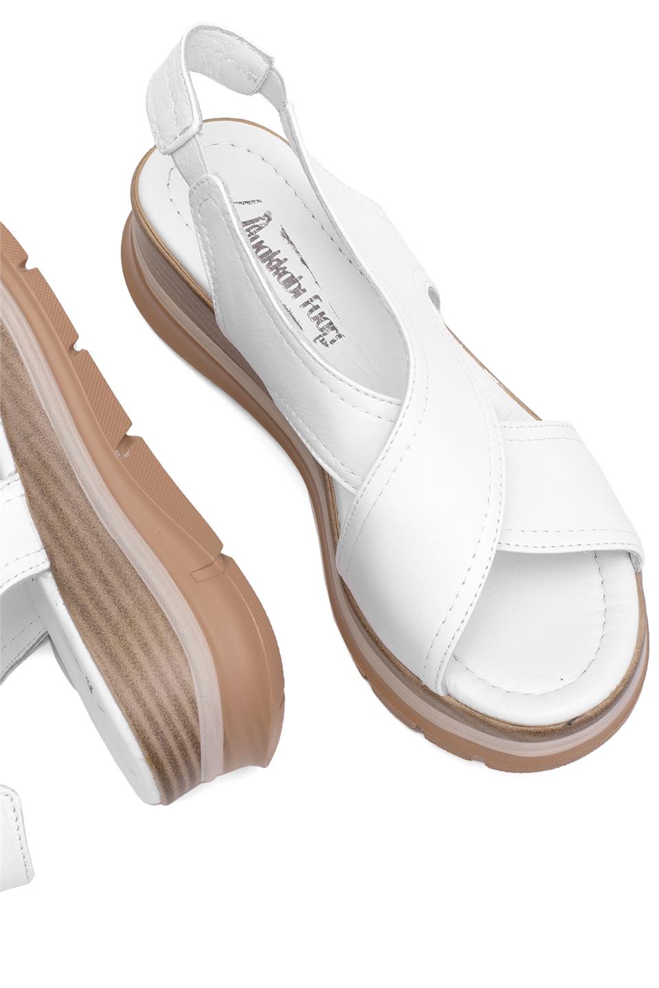 Elit Koc25-62 Kadın Hakiki Deri Dolgu Topuk Sandalet Beyaz