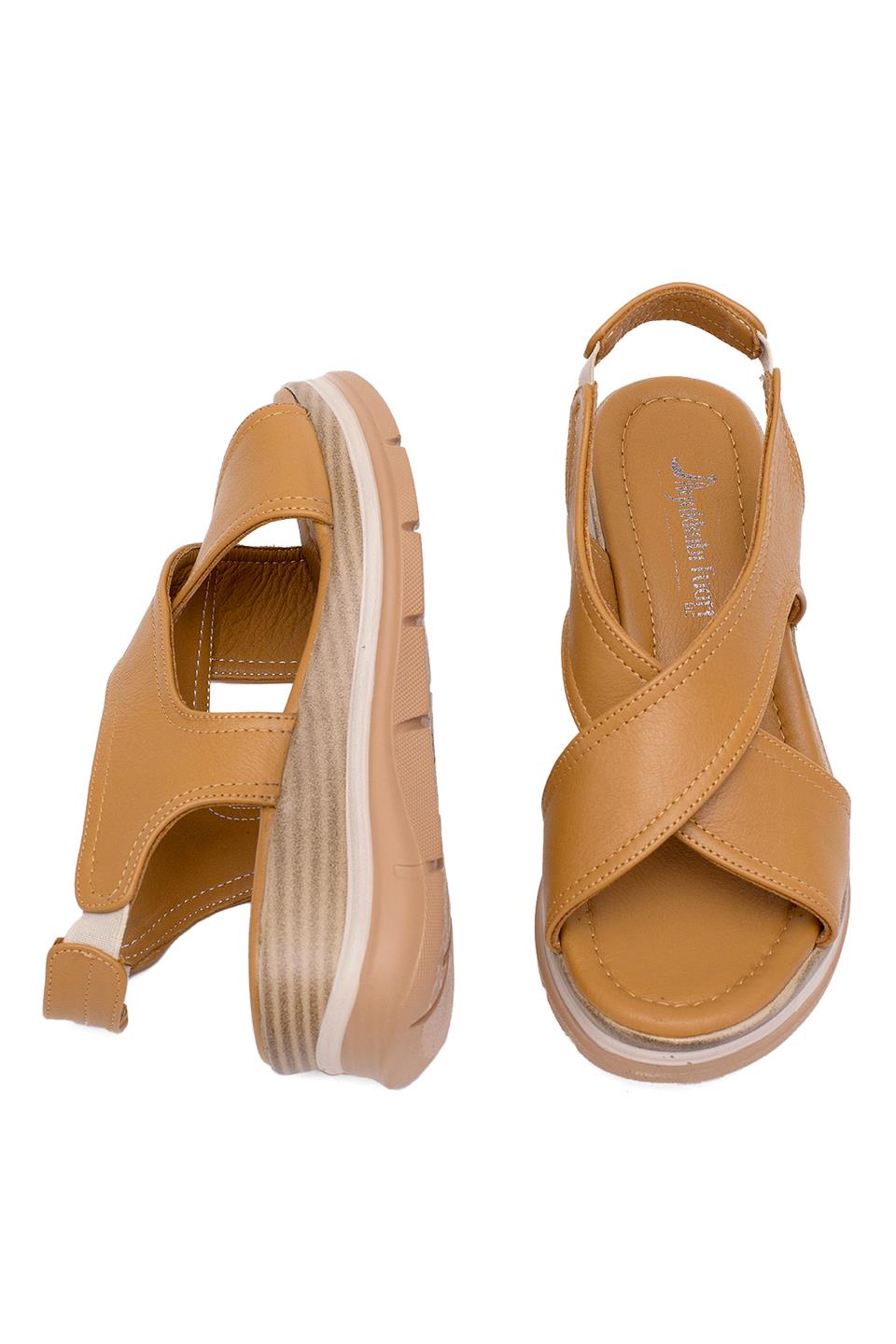 Elit Koc25-62 Kadın Hakiki Deri Dolgu Topuk Sandalet Taba