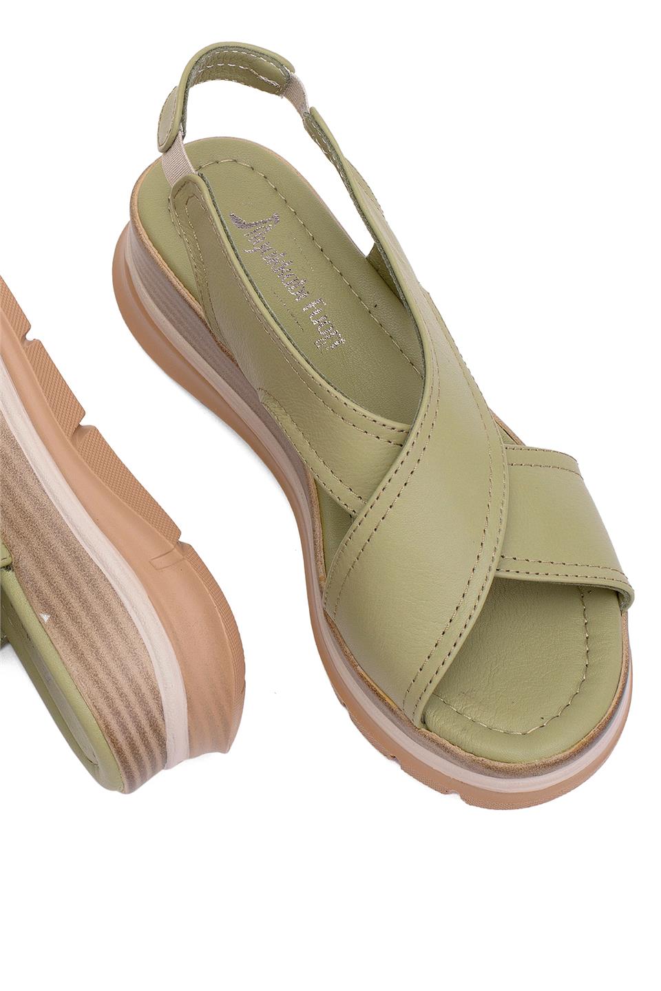 Elit Koc25-62 Kadın Hakiki Deri Dolgu Topuk Sandalet Yeşil