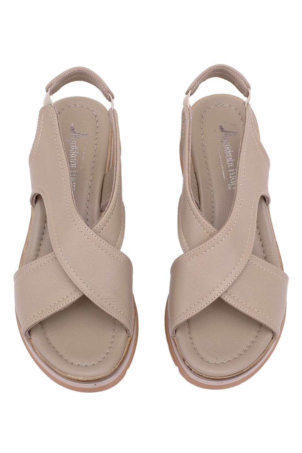 Elit Koc25-62 Kadın Hakiki Deri Dolgu Topuk Sandalet Bej