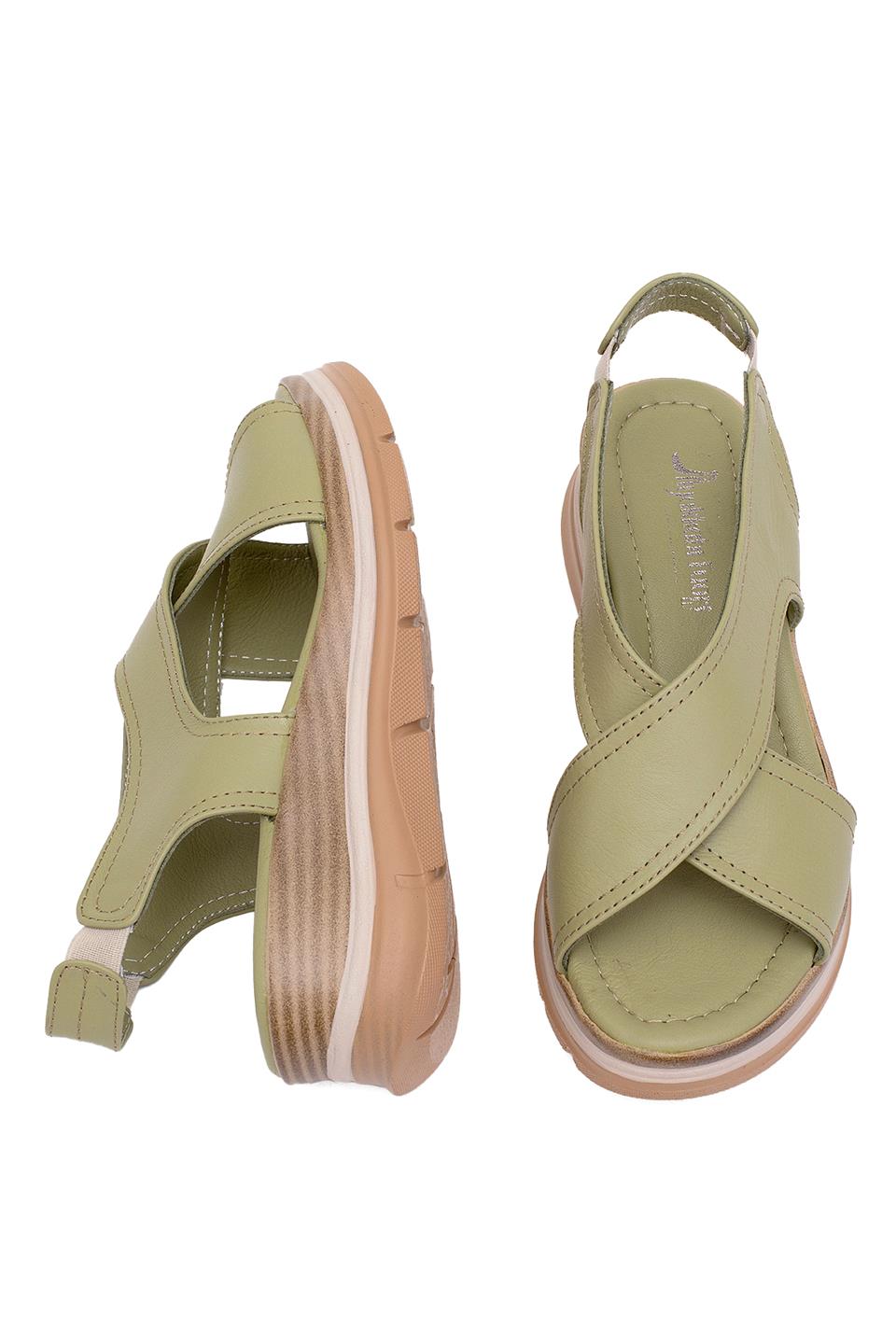 Elit Koc25-62 Kadın Hakiki Deri Dolgu Topuk Sandalet Yeşil
