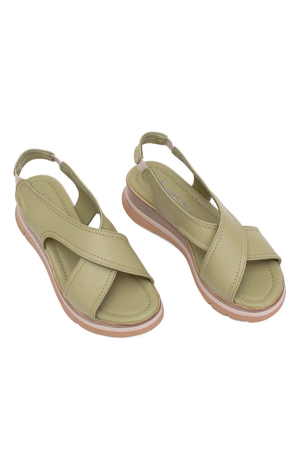 Elit Koc25-62 Kadın Hakiki Deri Dolgu Topuk Sandalet Yeşil