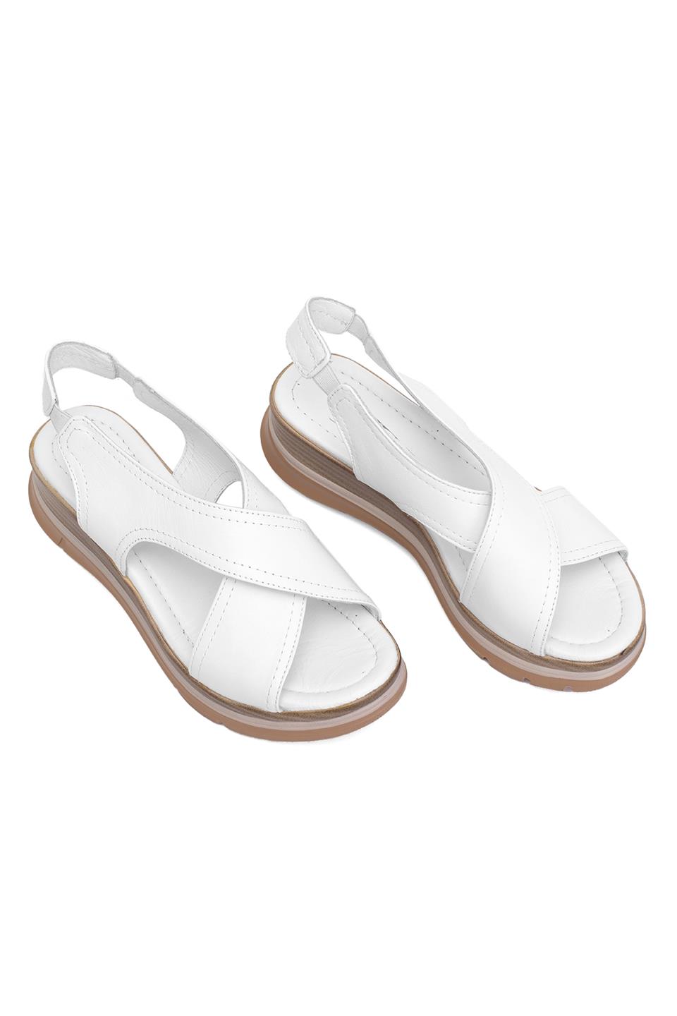 Elit Koc25-62 Kadın Hakiki Deri Dolgu Topuk Sandalet Beyaz