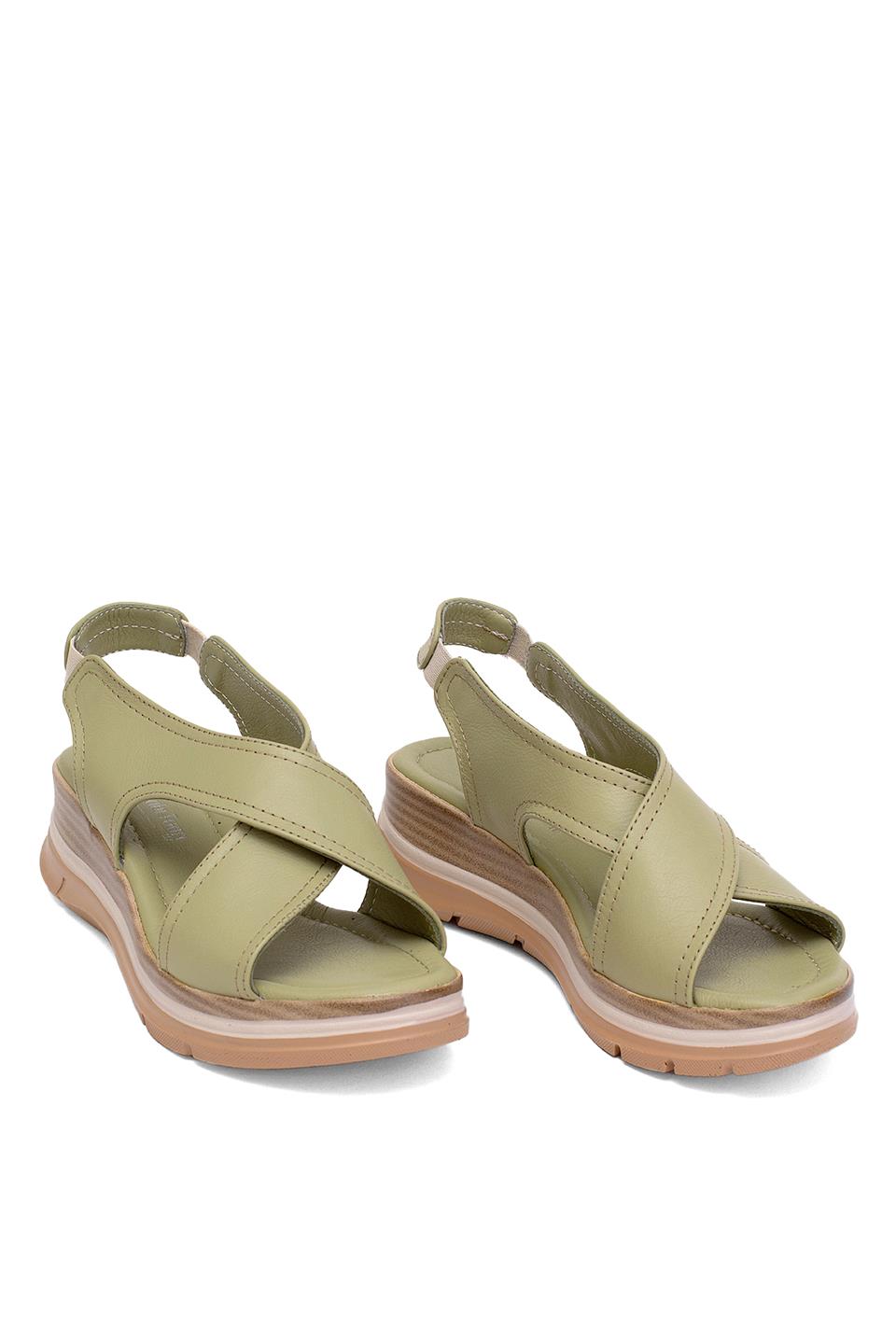 Elit Koc25-62 Kadın Hakiki Deri Dolgu Topuk Sandalet Yeşil