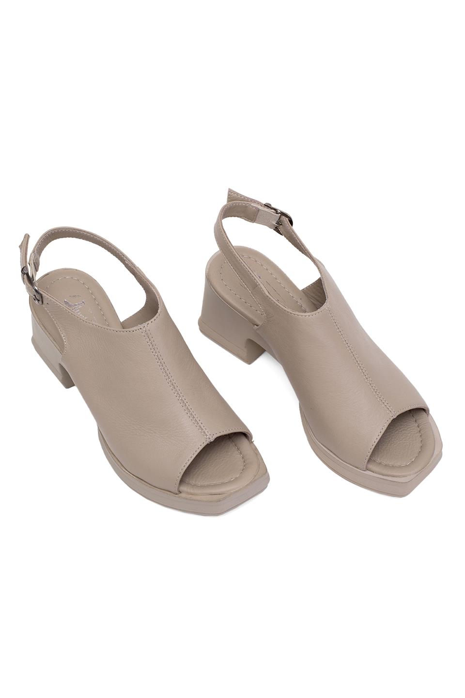 Elit Koc50-05 Kadın Hakiki Deri Topuklu Sandalet Bej
