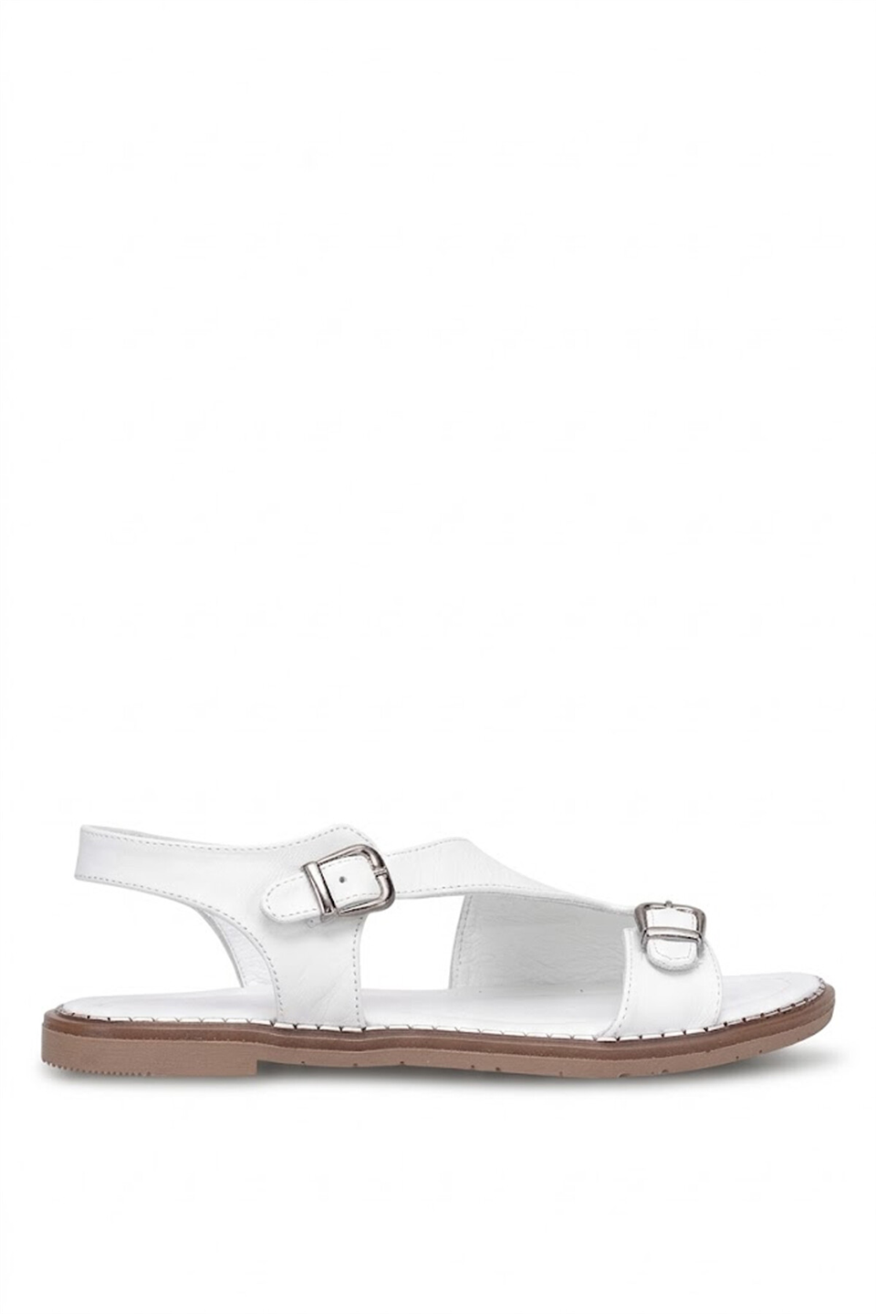 Elit KOC54-07 Kadın Hakiki Deri Düz Sandalet Beyaz