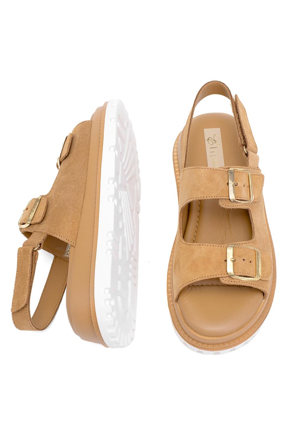 Elit Lexa Kadın Hakiki Deri Düz Sandalet Taba