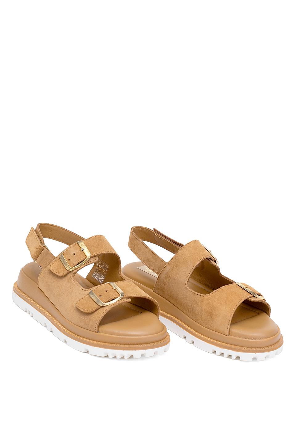 Elit Lexa Kadın Hakiki Deri Düz Sandalet Taba