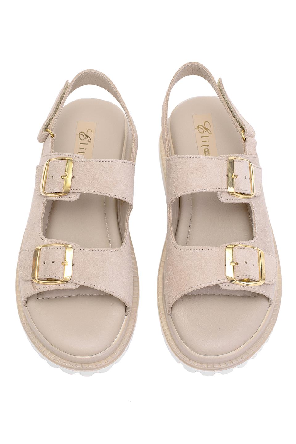 Elit Lexa Kadın Hakiki Deri Düz Sandalet Bej