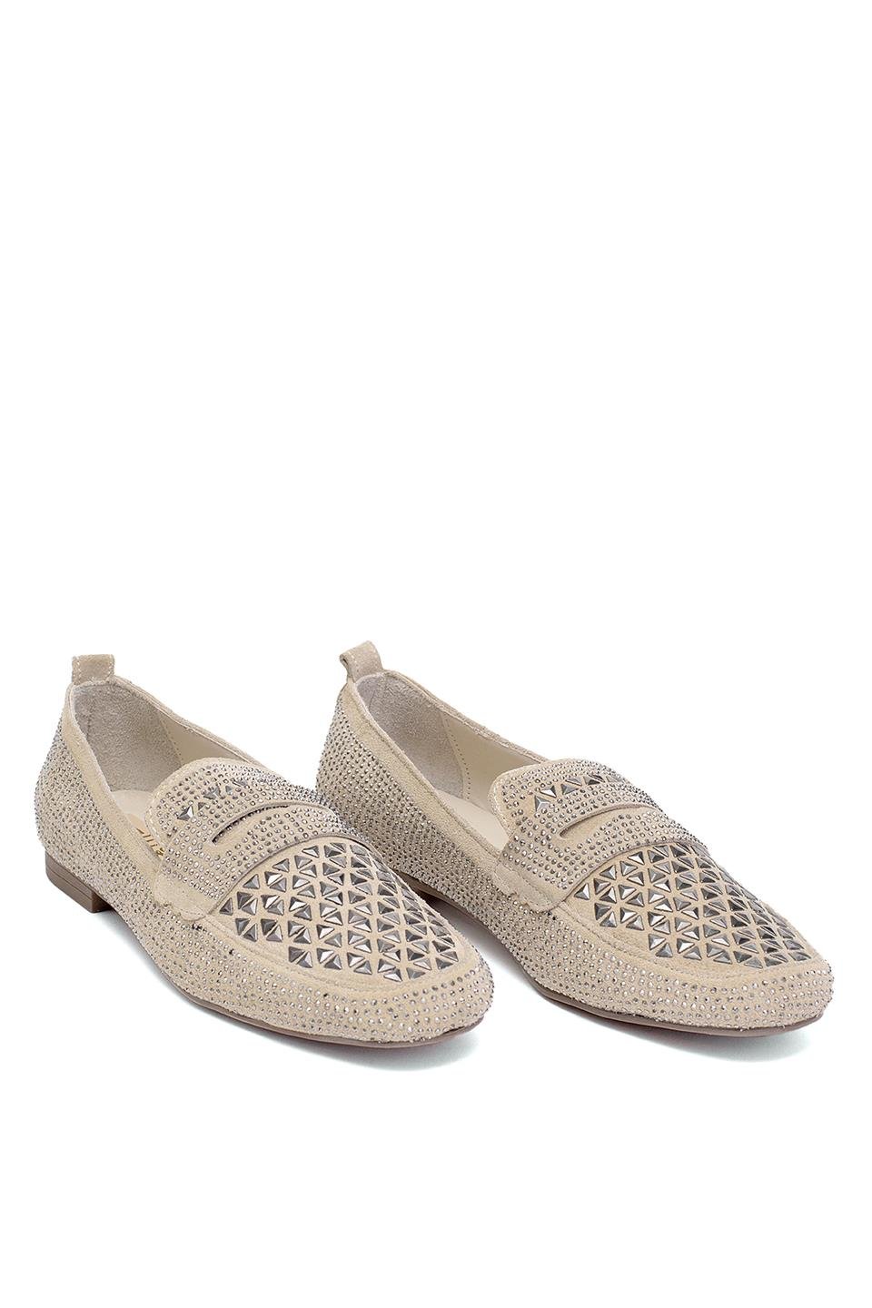 Elit Liora Kadın Hakiki Deri Troklu Babet Bej