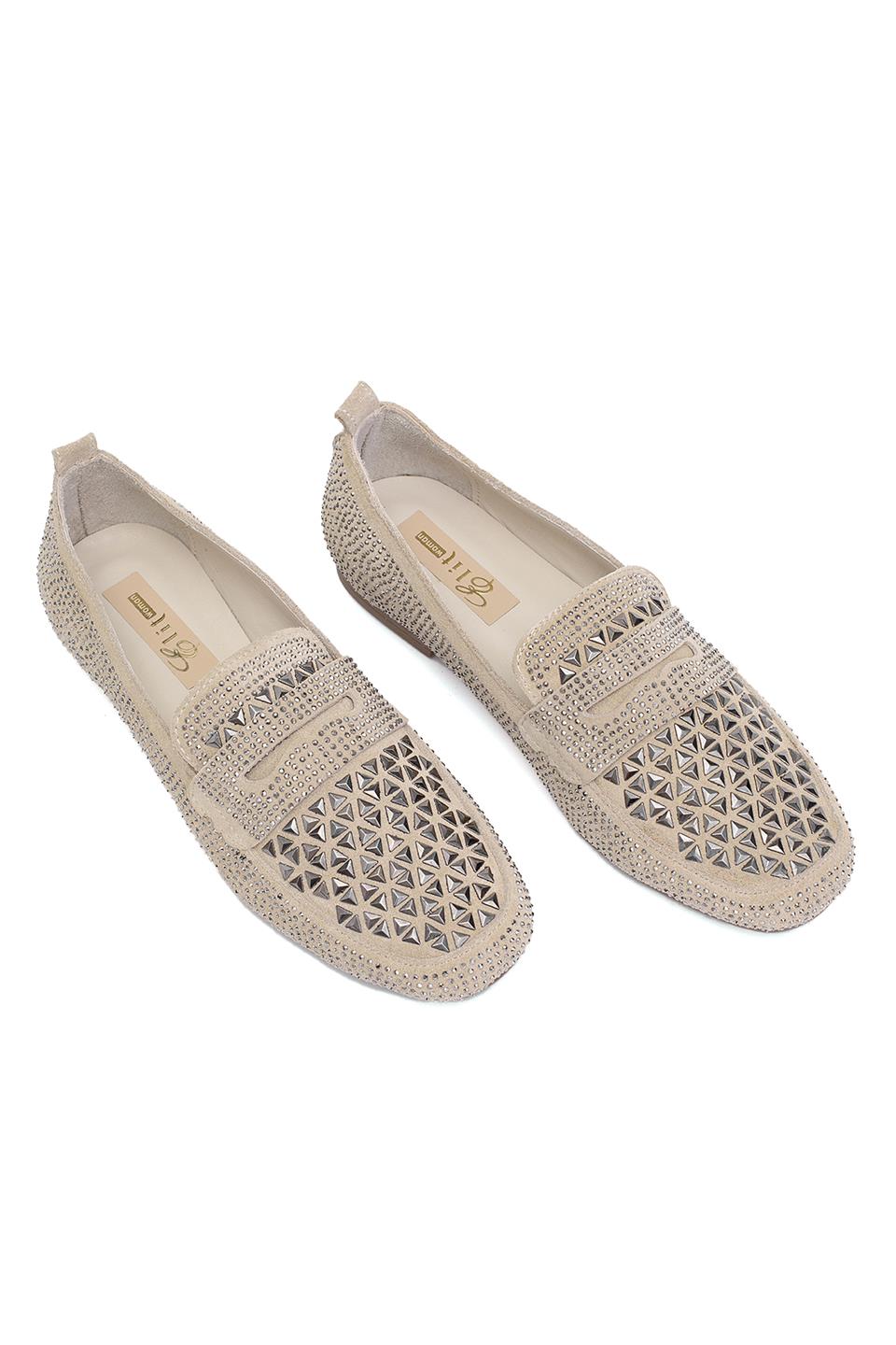 Elit Liora Kadın Hakiki Deri Troklu Babet Bej