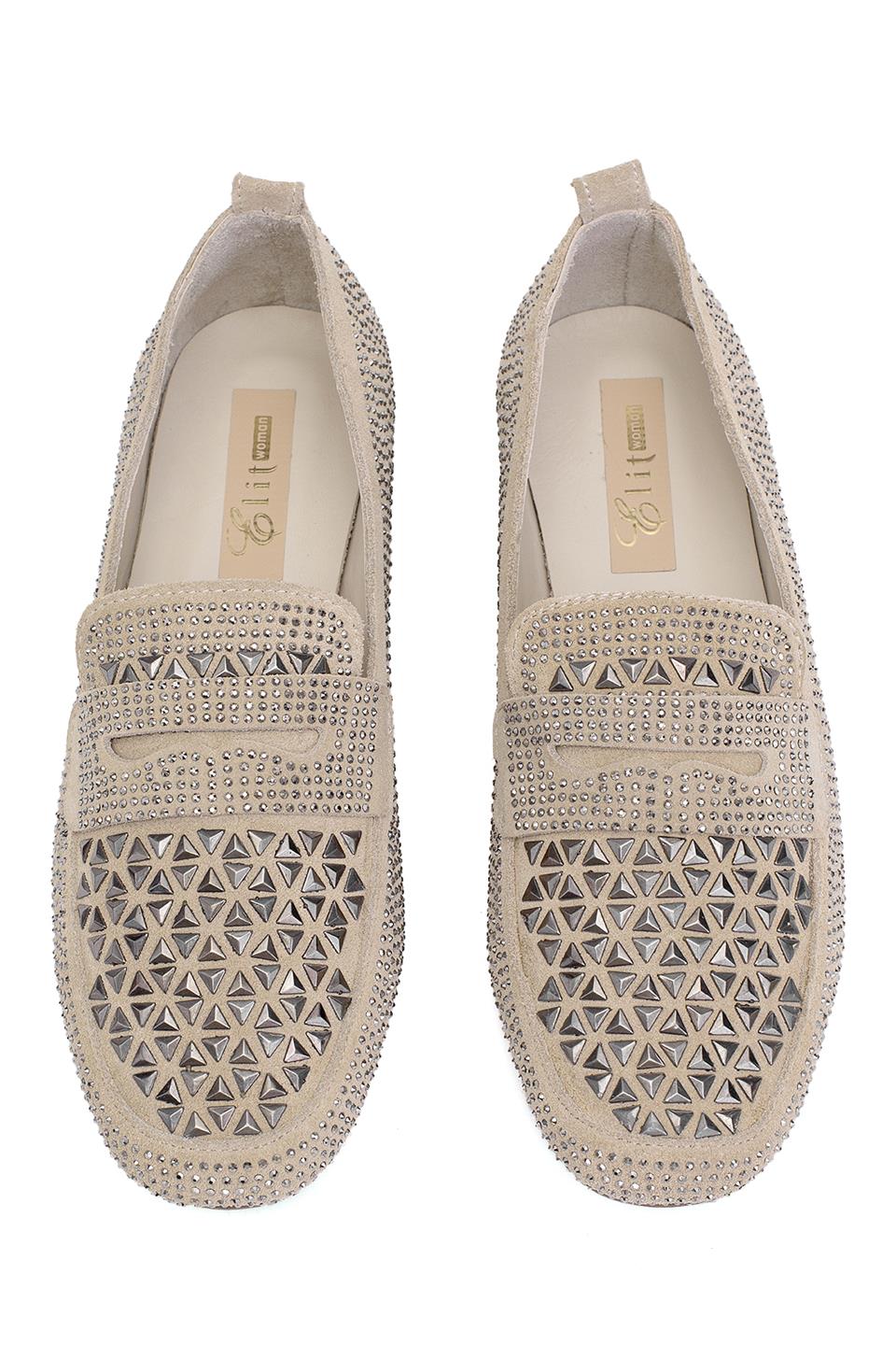 Elit Liora Kadın Hakiki Deri Troklu Babet Bej