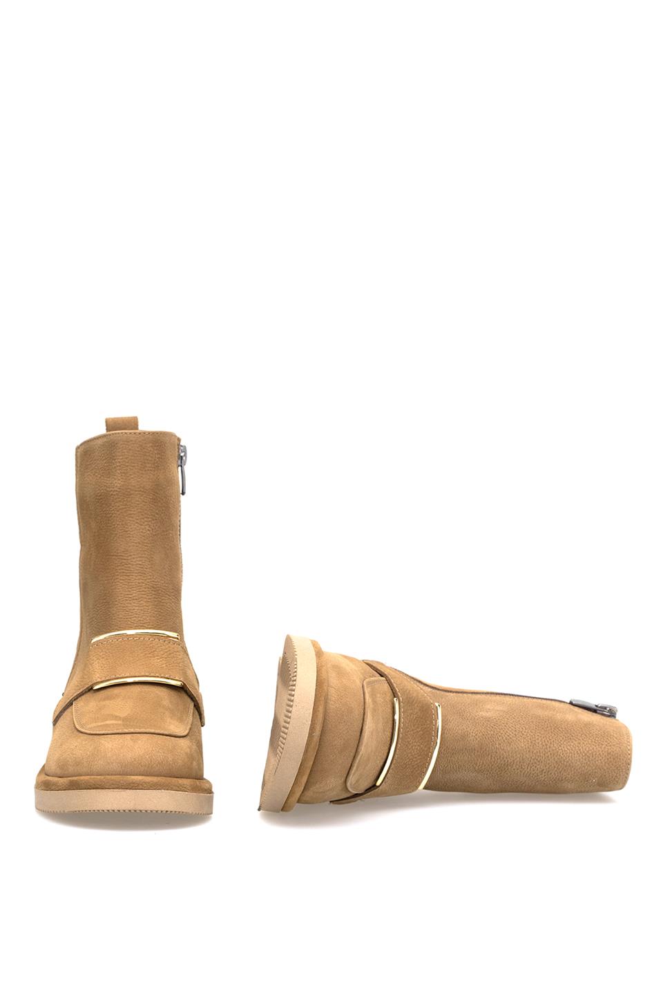 Elit Lorivane Kadın Hakiki Nubuk Deri Düz Bot Taba