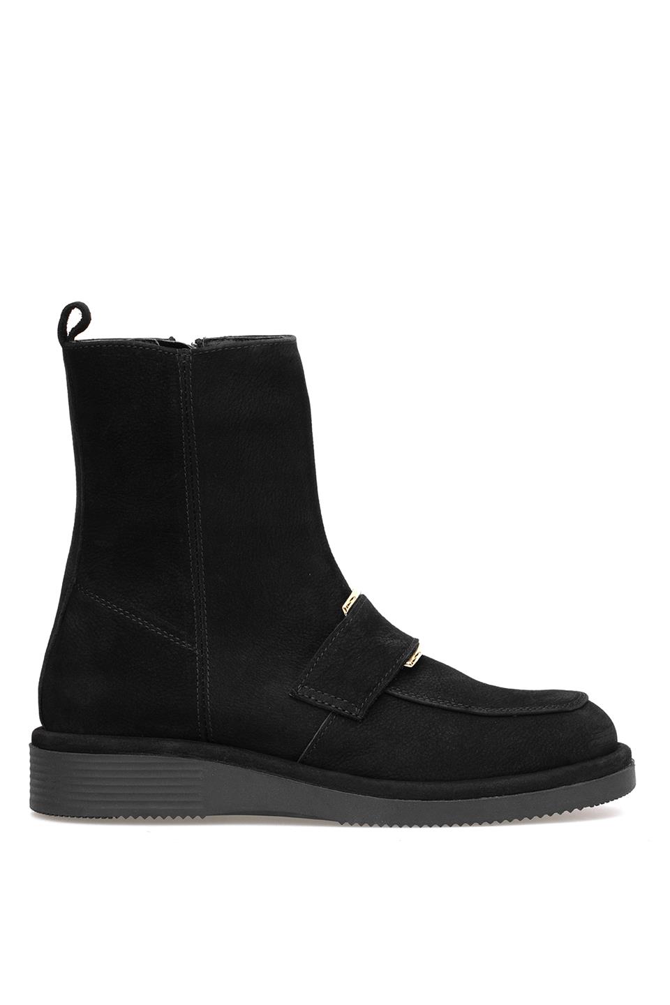 Elit Lorivane Kadın Hakiki Nubuk Deri Düz Bot Siyah