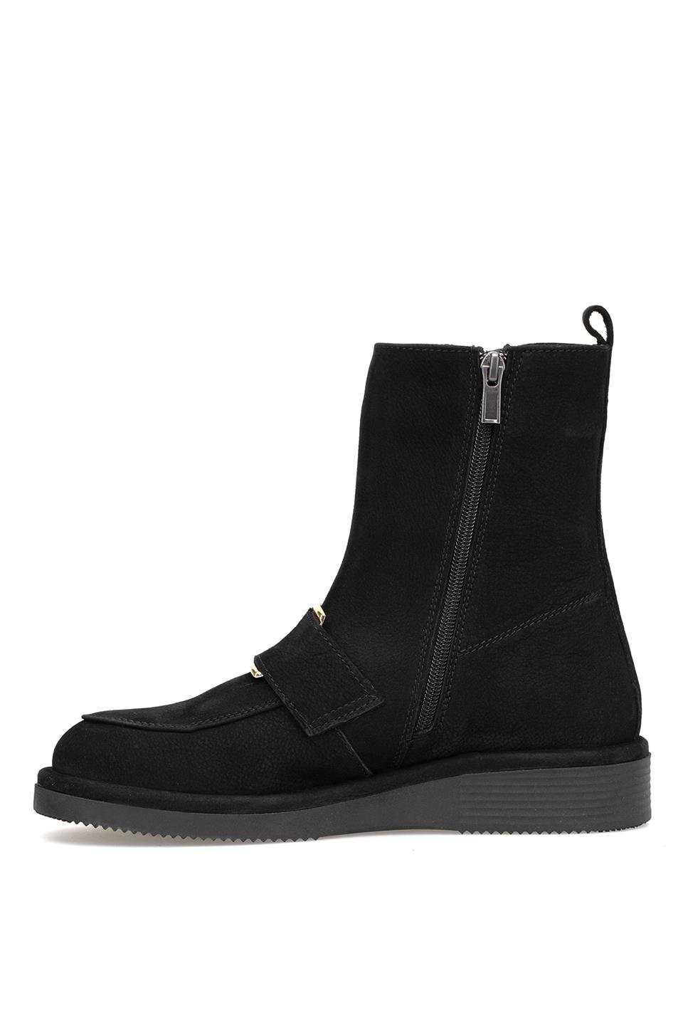 Elit Lorivane Kadın Hakiki Nubuk Deri Düz Bot Siyah