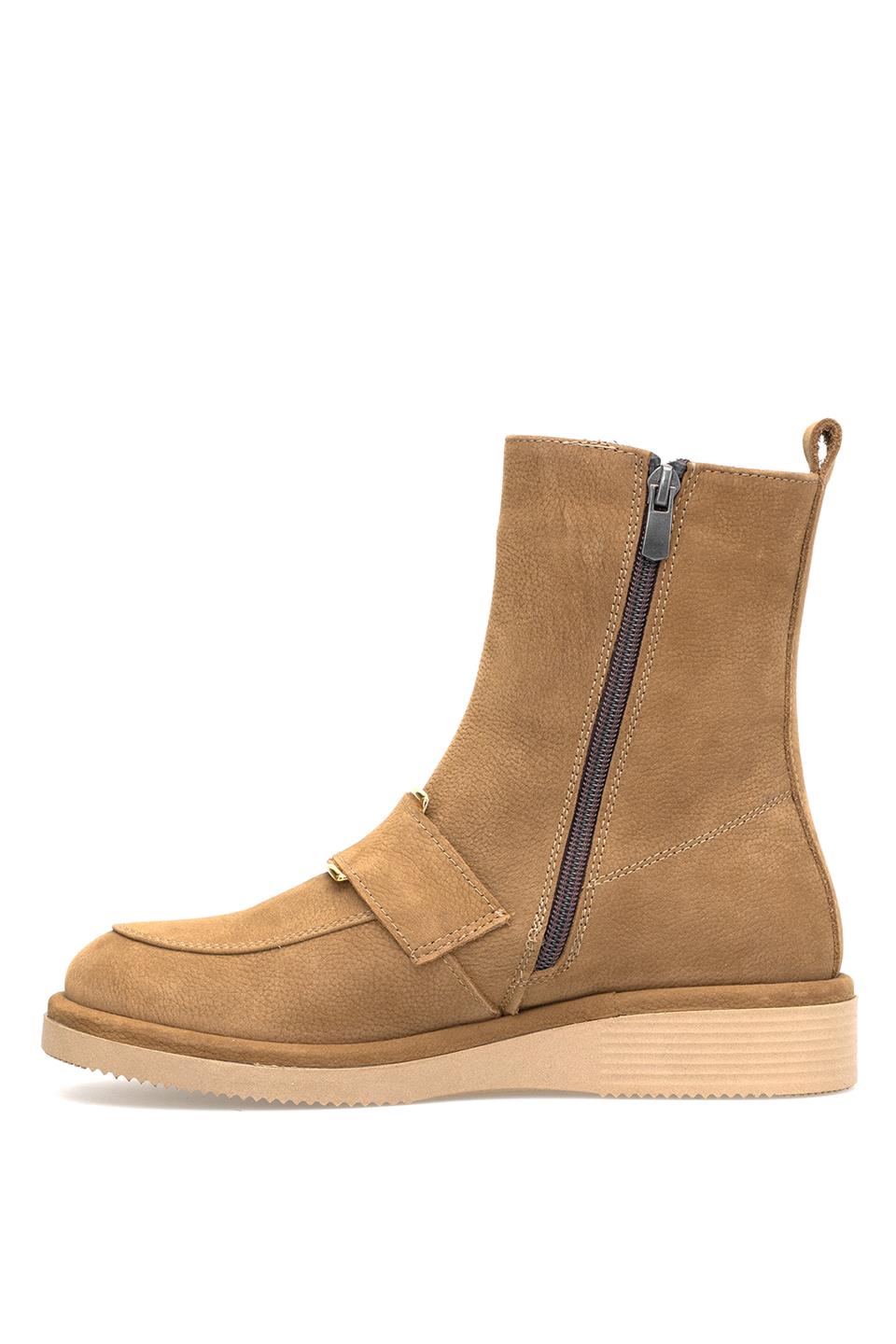 Elit Lorivane Kadın Hakiki Nubuk Deri Düz Bot Taba