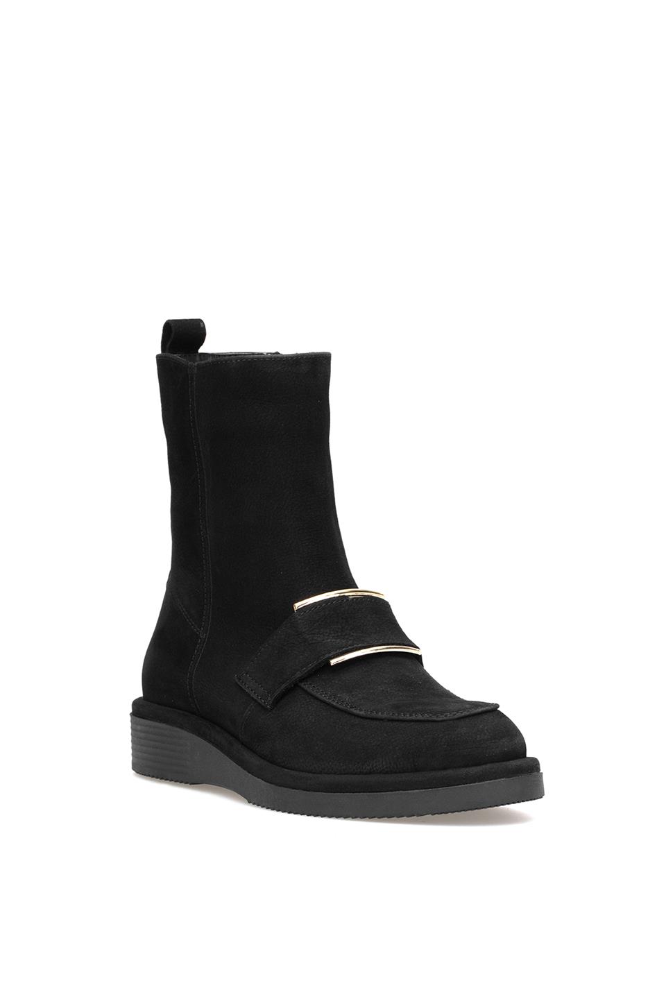 Elit Lorivane Kadın Hakiki Nubuk Deri Düz Bot Siyah