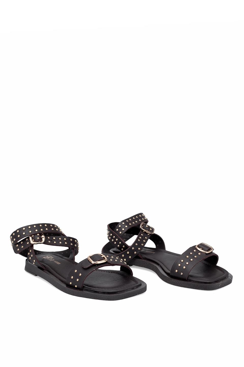 Elit Maribelle Kadın Hakiki Deri Ortopedik Düz Sandalet Kahverengi