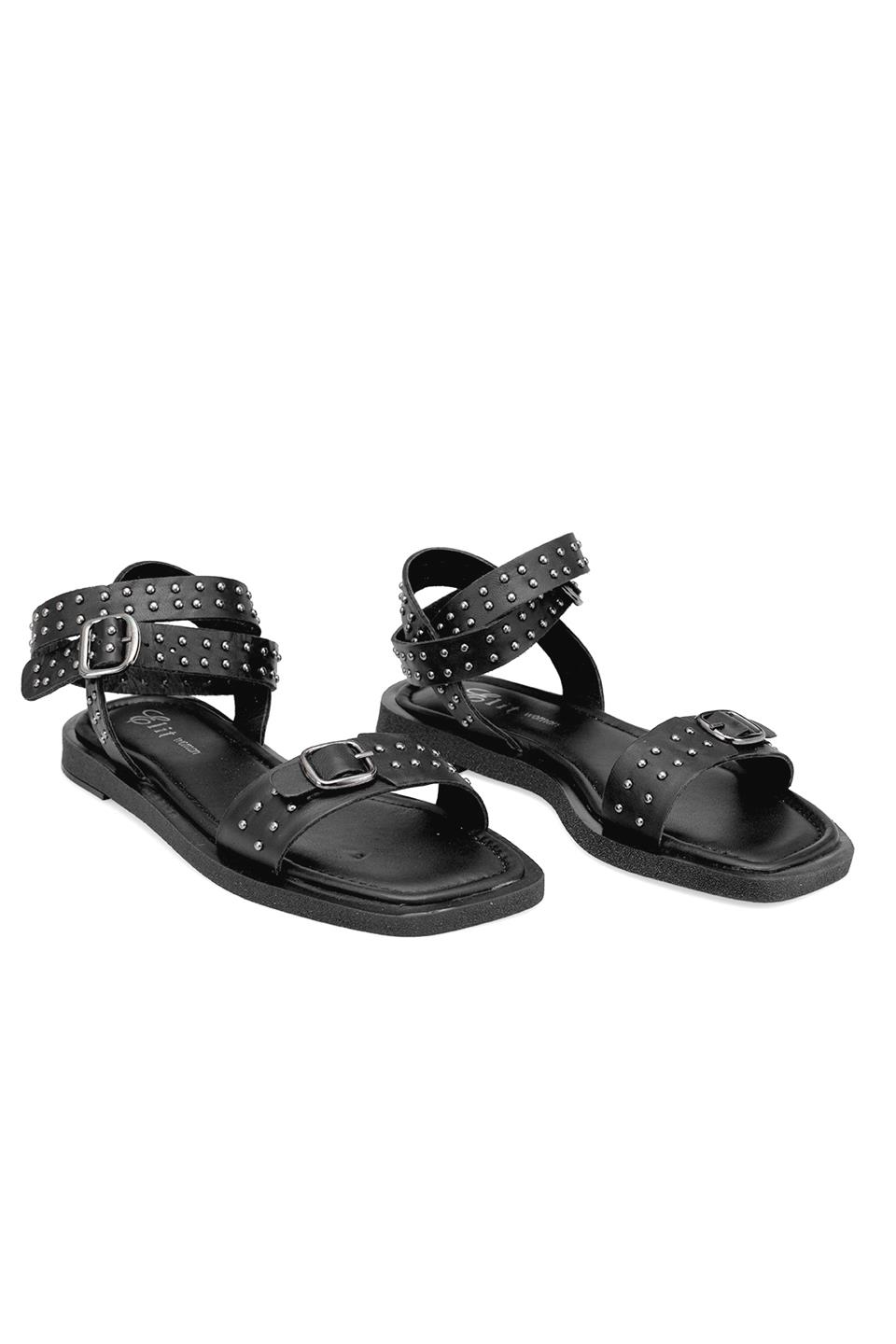 Elit Maribelle Kadın Hakiki Deri Ortopedik Düz Sandalet Siyah