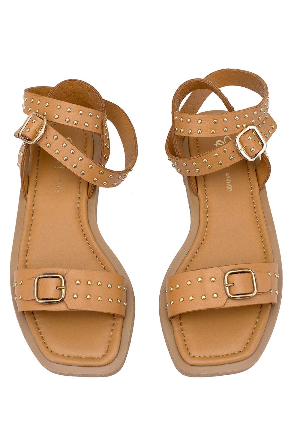 Elit Maribelle Kadın Hakiki Deri Ortopedik Düz Sandalet Taba